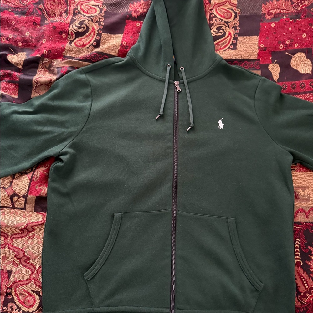 Polo Ralph Lauren Double-Knit Dark Forest Green Zip Up Hoodie - Picture 2 of 7